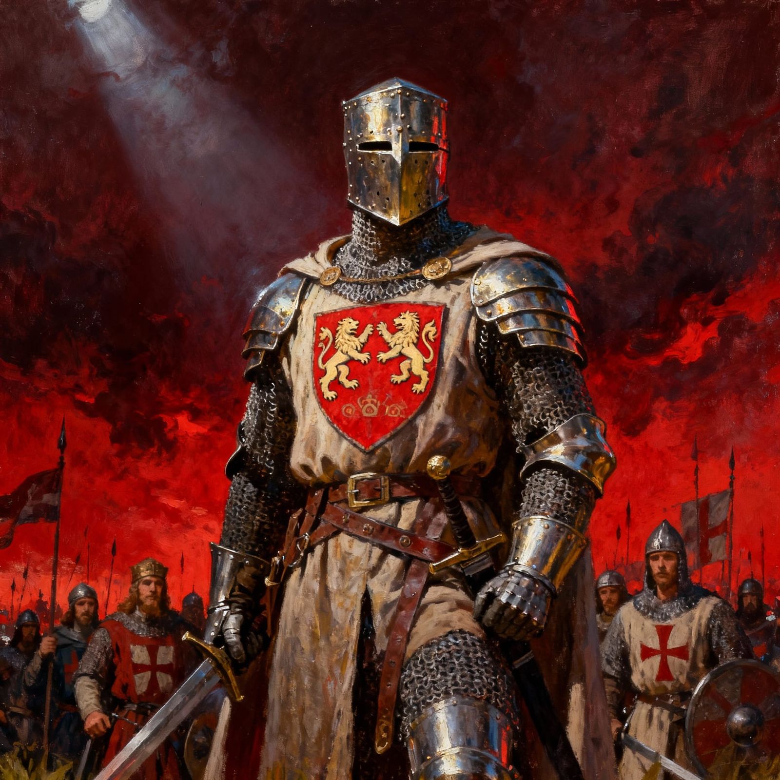 Norman Lord with Lion Crest on Red Battlefield