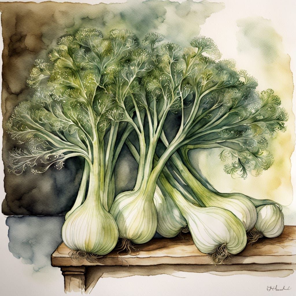 Fennel Close-up in Watercolour Style