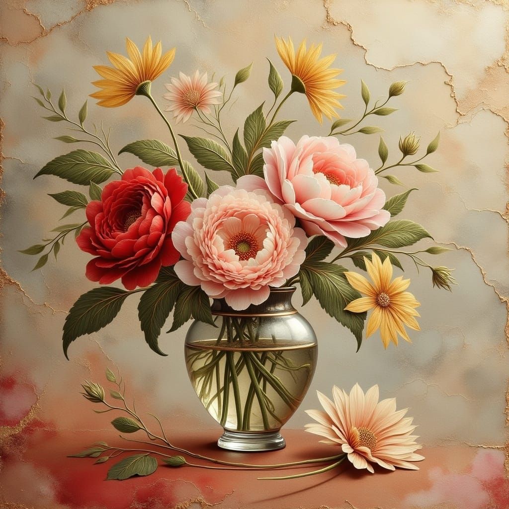 Impressionist Flowers in Vintage Vase