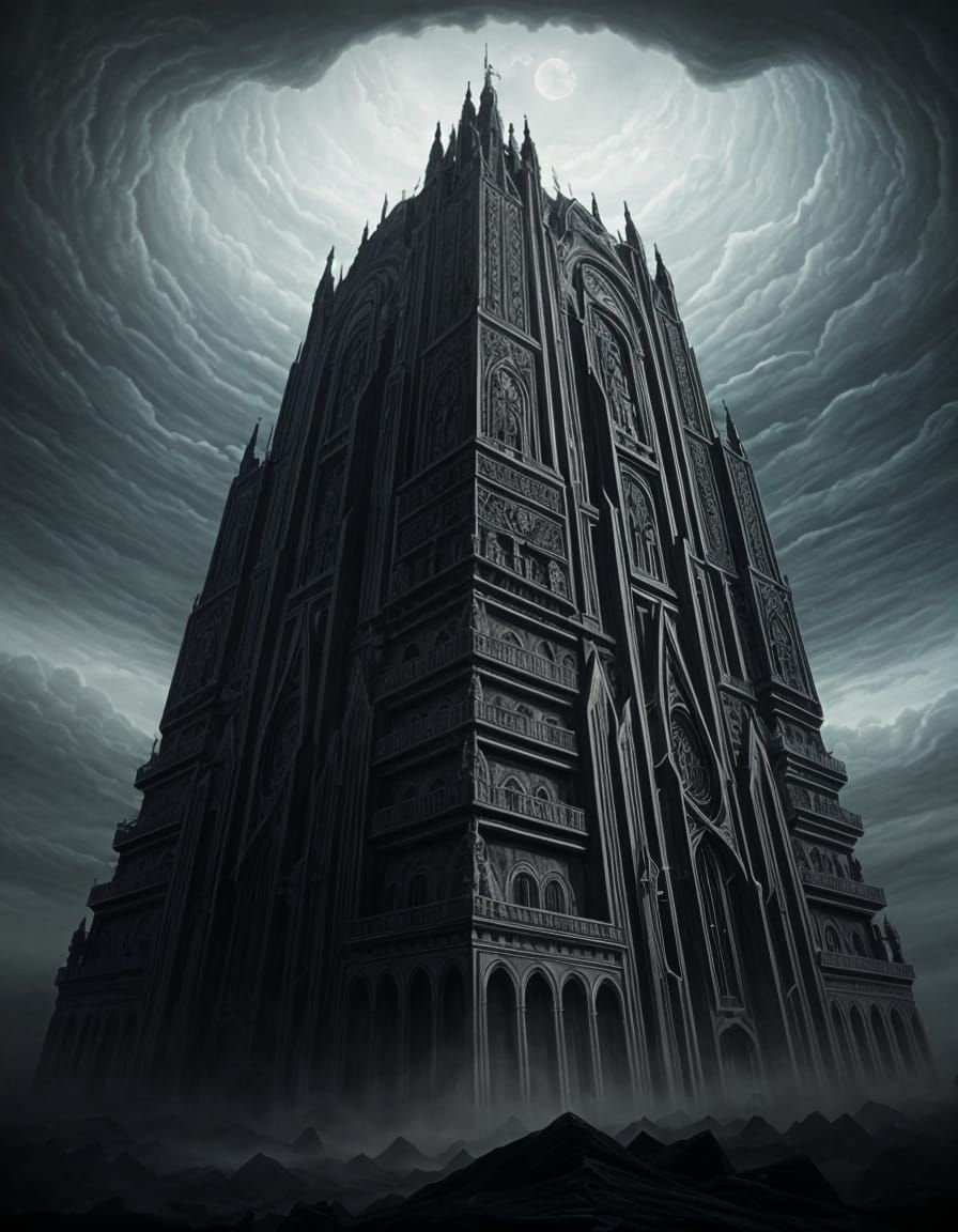 Overwhelmed by Towering Giants in a Surrealist Dreamscape