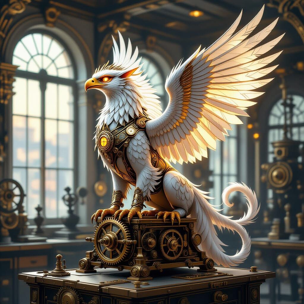 Art Nouveau Griffin with Clockwork Gears