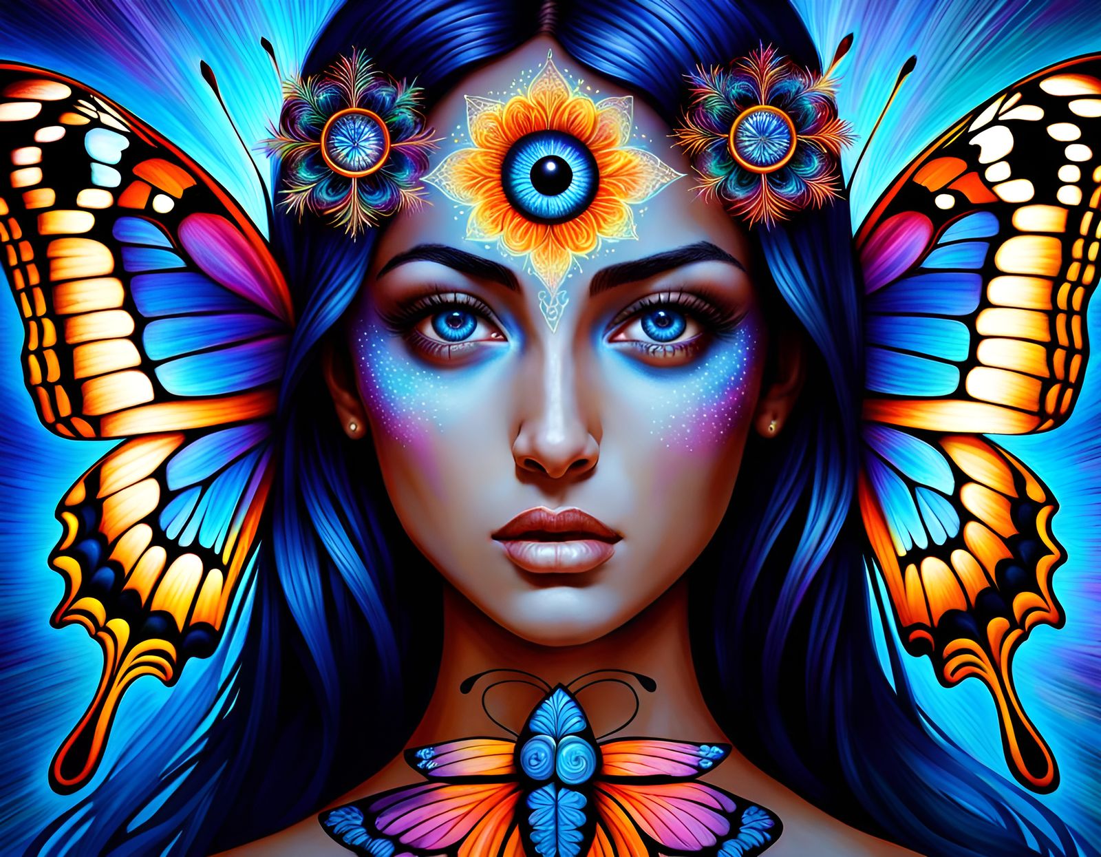 Cosmic Woman Portrait with Third Eye in 8K