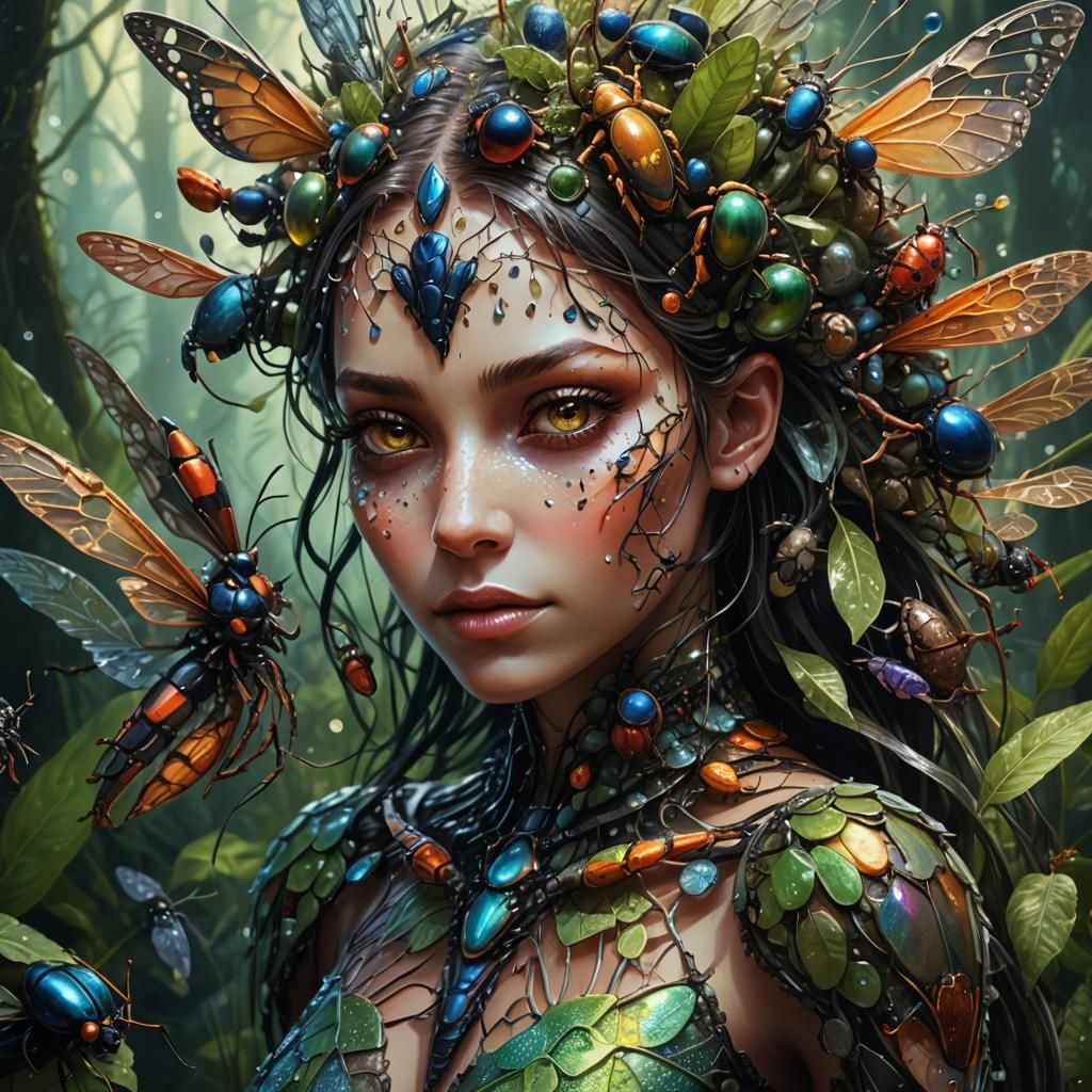 Insectoid Girl in Forest: Fantasy Art
