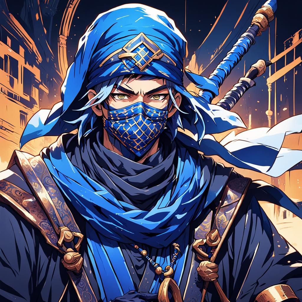 Blue Mage Anime Portrait with Dual Scimitars