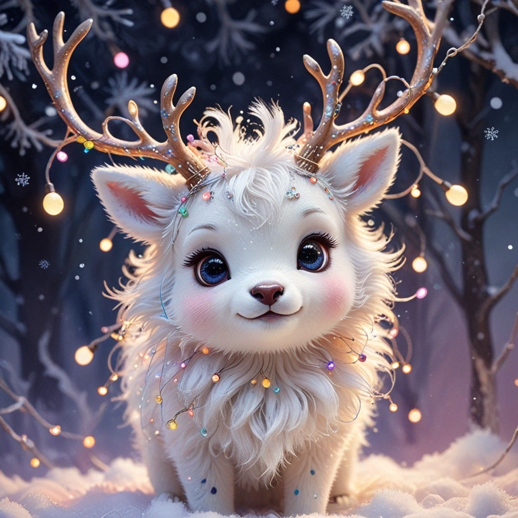 Whimsical Chibi Reindeer in Festive Pastel Hues