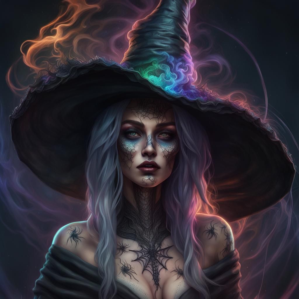 Spider Goddess Witch Portrait in Surrealist Style