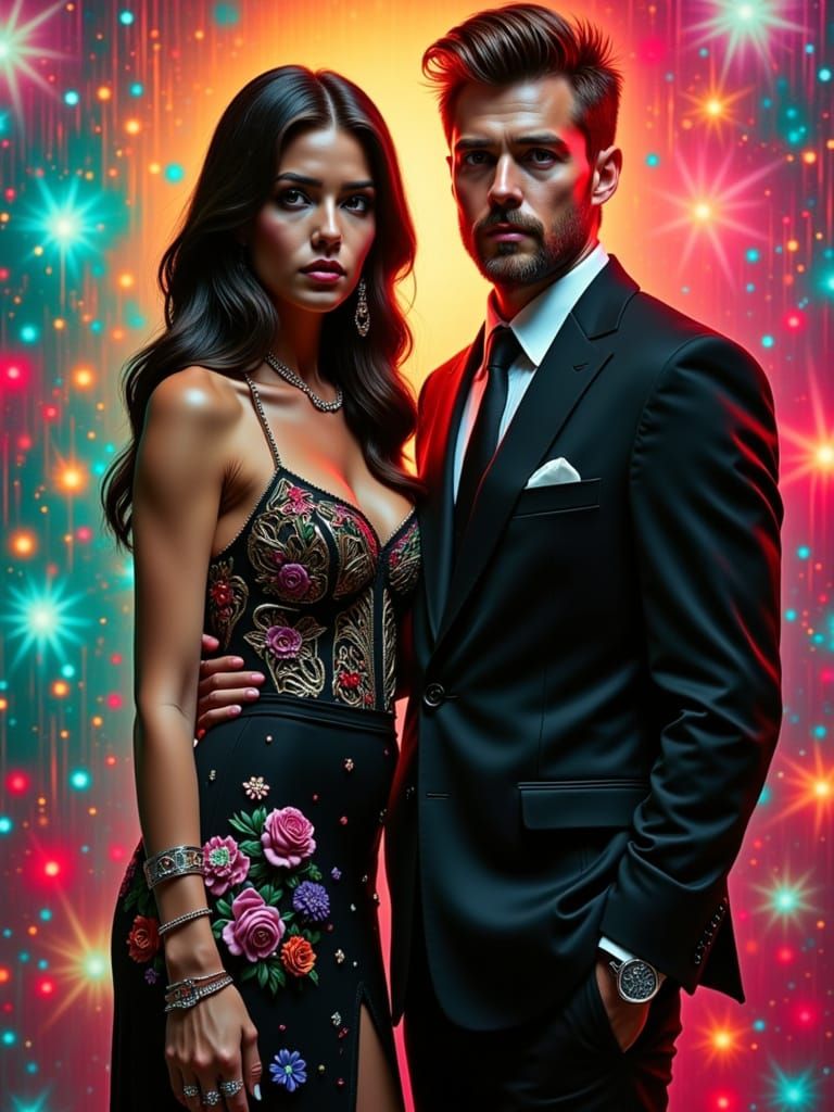 Portrait of a Tall Man and Short Woman in Hyperrealism