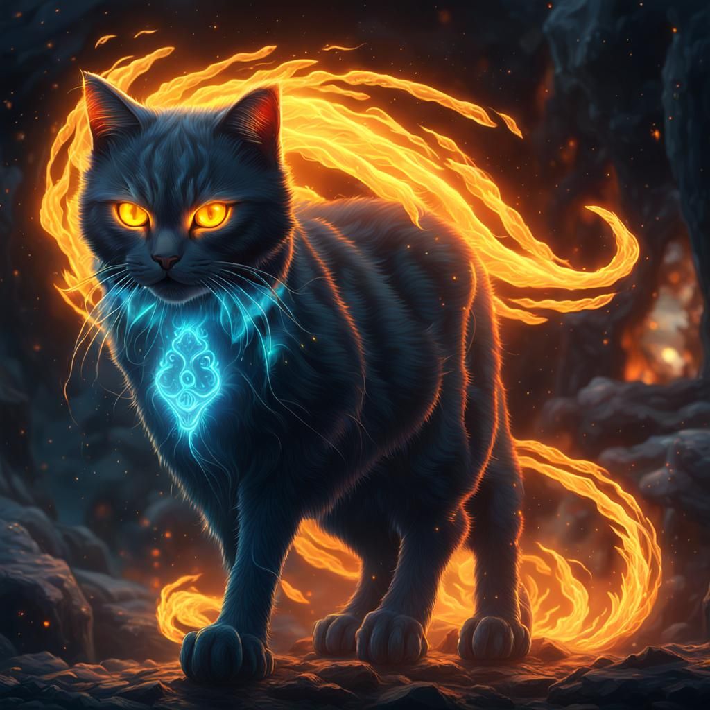 Fiery Bioluminescent Cat: Fantasy Concept Art