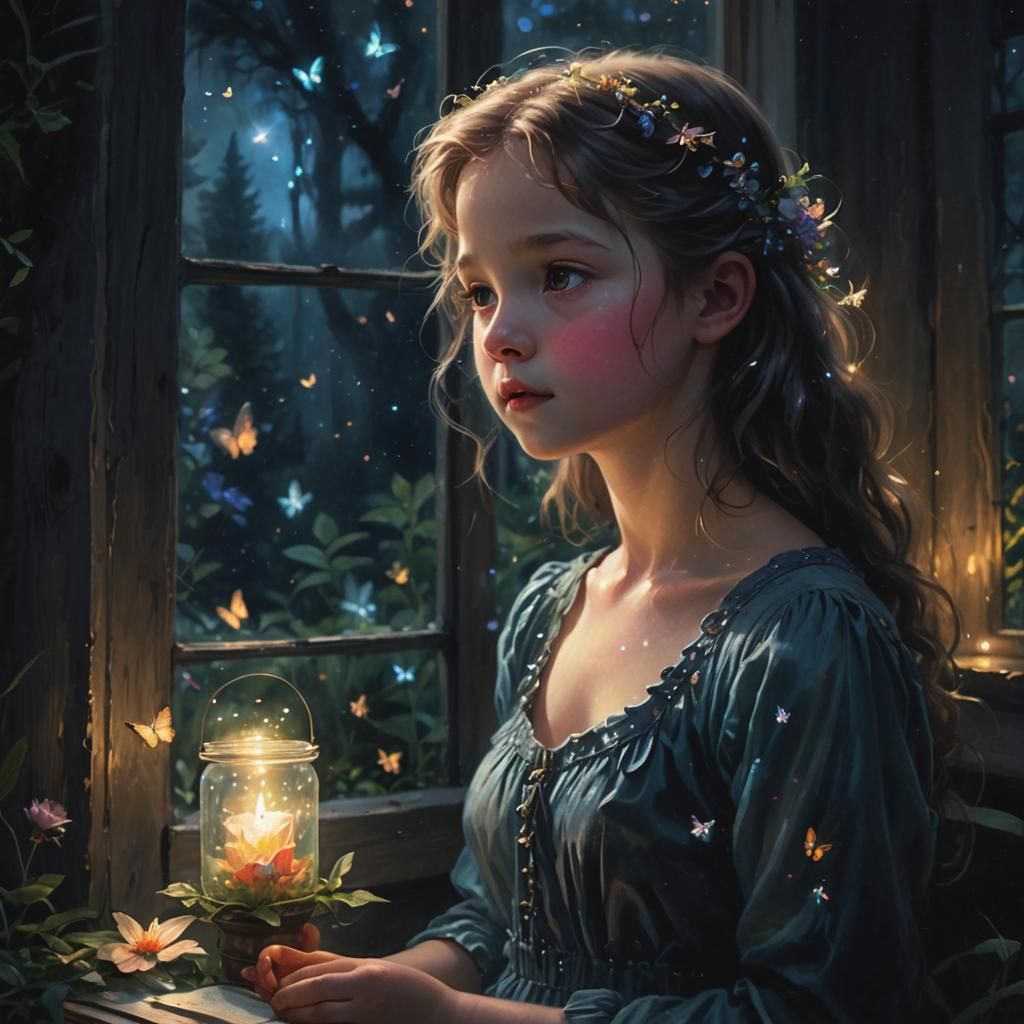 Cherubic Toddler in Fantasy Meadow: Ethereal Illustration