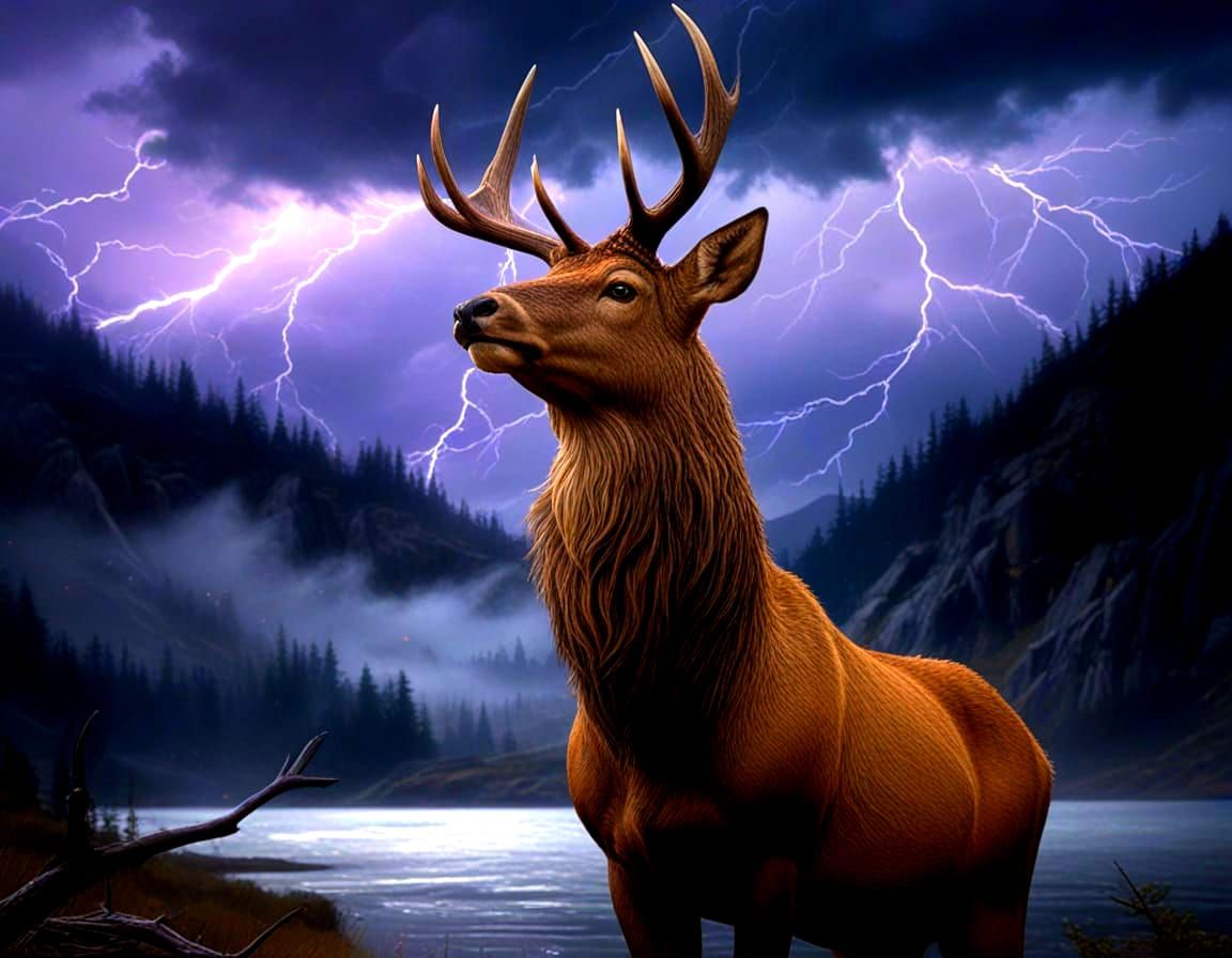 Majestic Elk Stands in Stormy Mountain Landscape