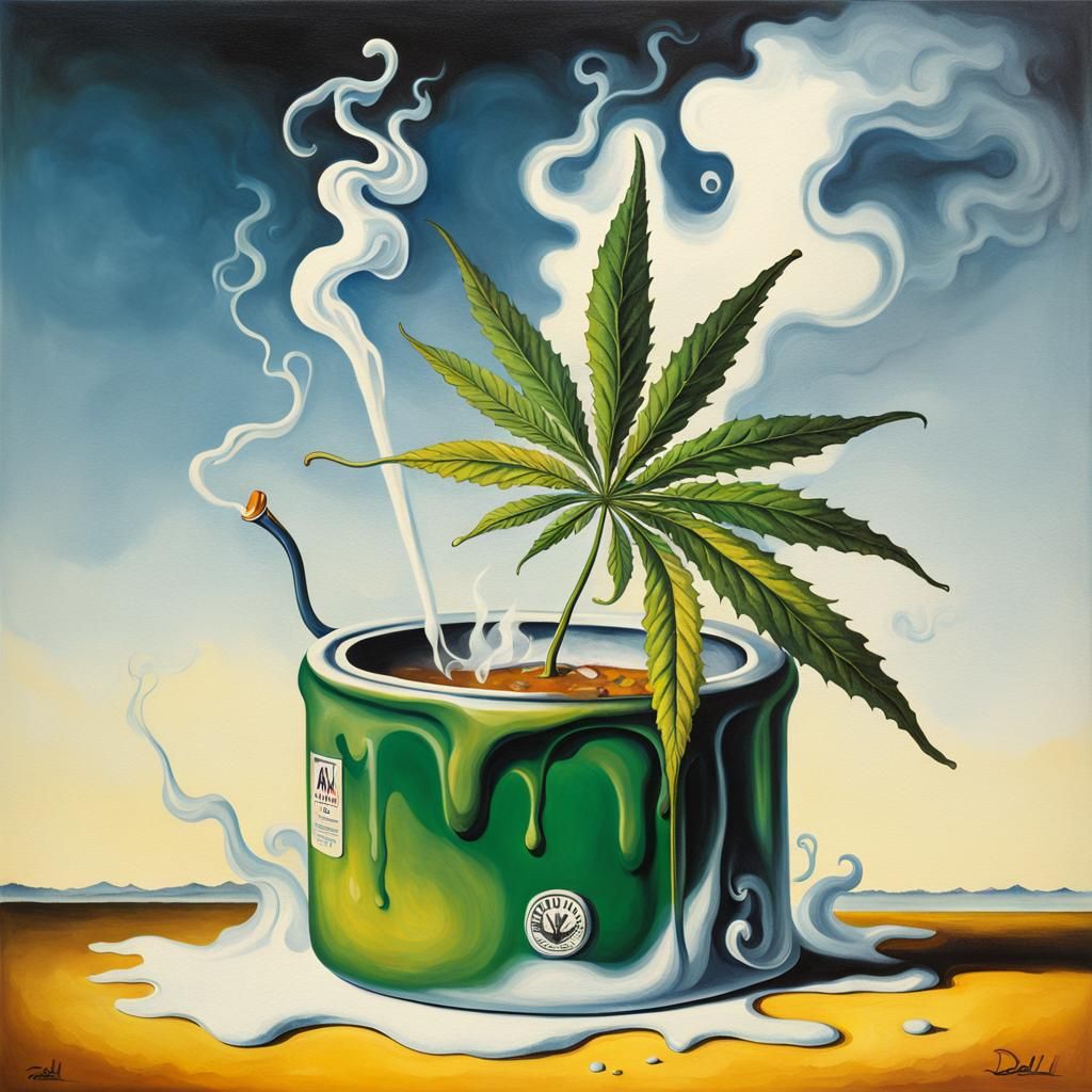 Surrealist Marijuana Logo in Salvador Dali Style