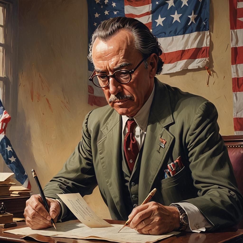 Hyperrealistic Founding Father Signing Historic Document