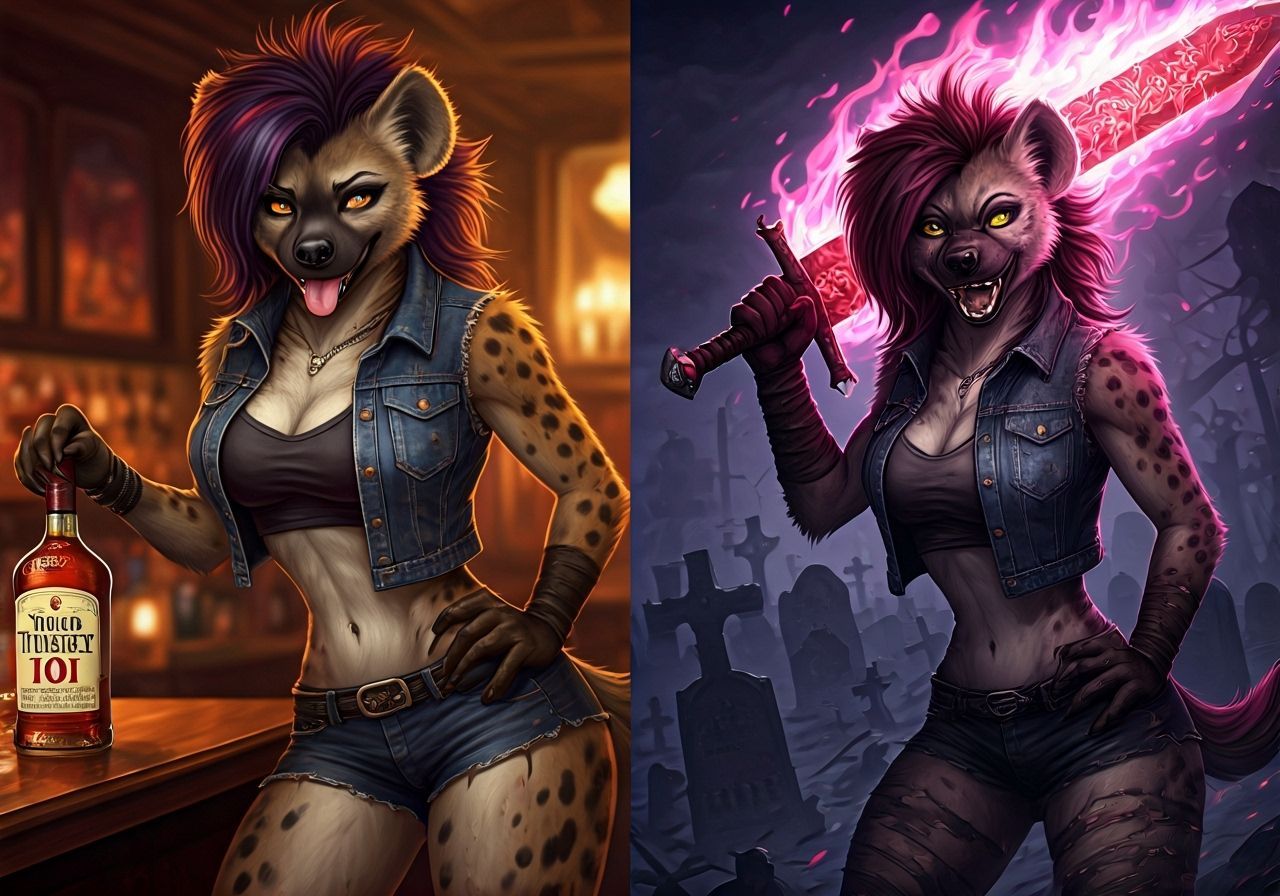 Scuzzy Hyena Bar Maiden and Fierce Graveyard Warrior