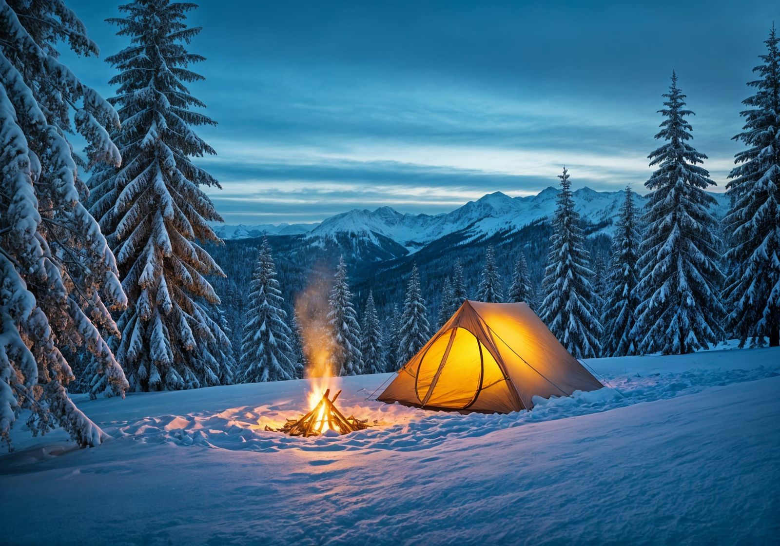 Winter Camping Scene in Photorealistic Hypermaxims Style