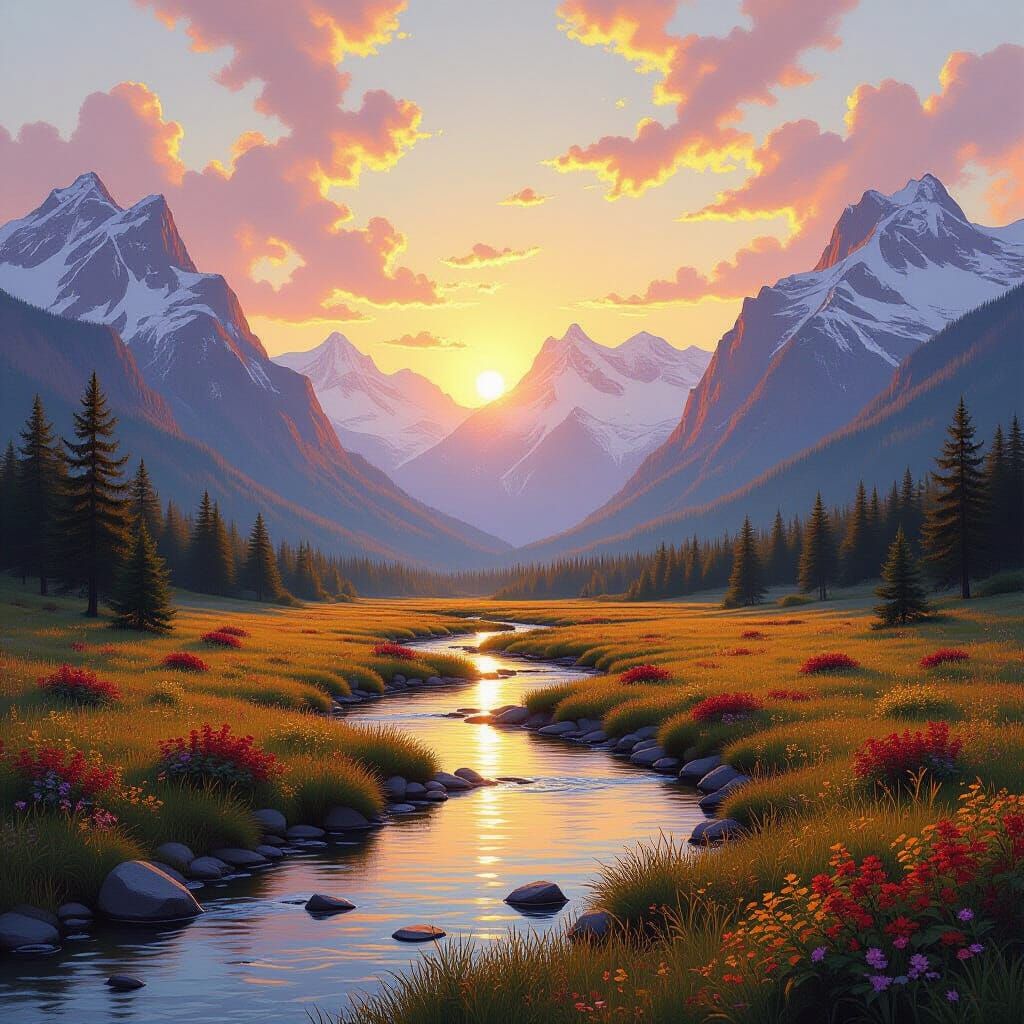 Golden Sunlight Illuminates a Hidden Mountain Valley