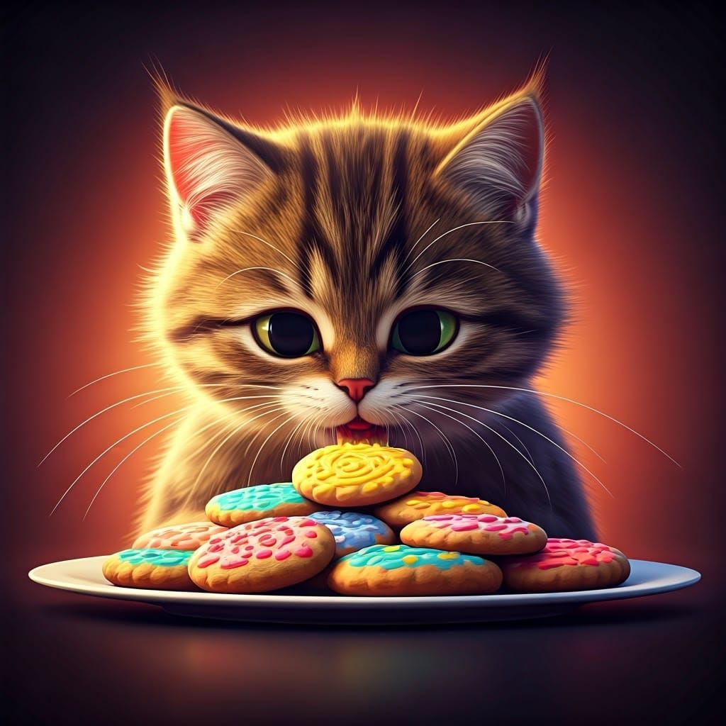 Whimsical Feline Delight in Vibrant Cookies
