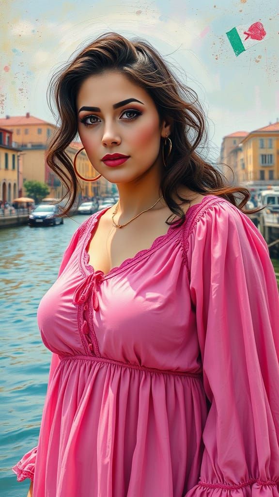 Palestinian Woman in Bohemian Dress: Polychromatic Oil Paint...