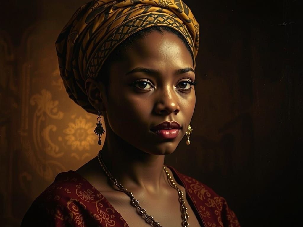 Contemplative Nigerian Lady in Rembrandt Style Lighting