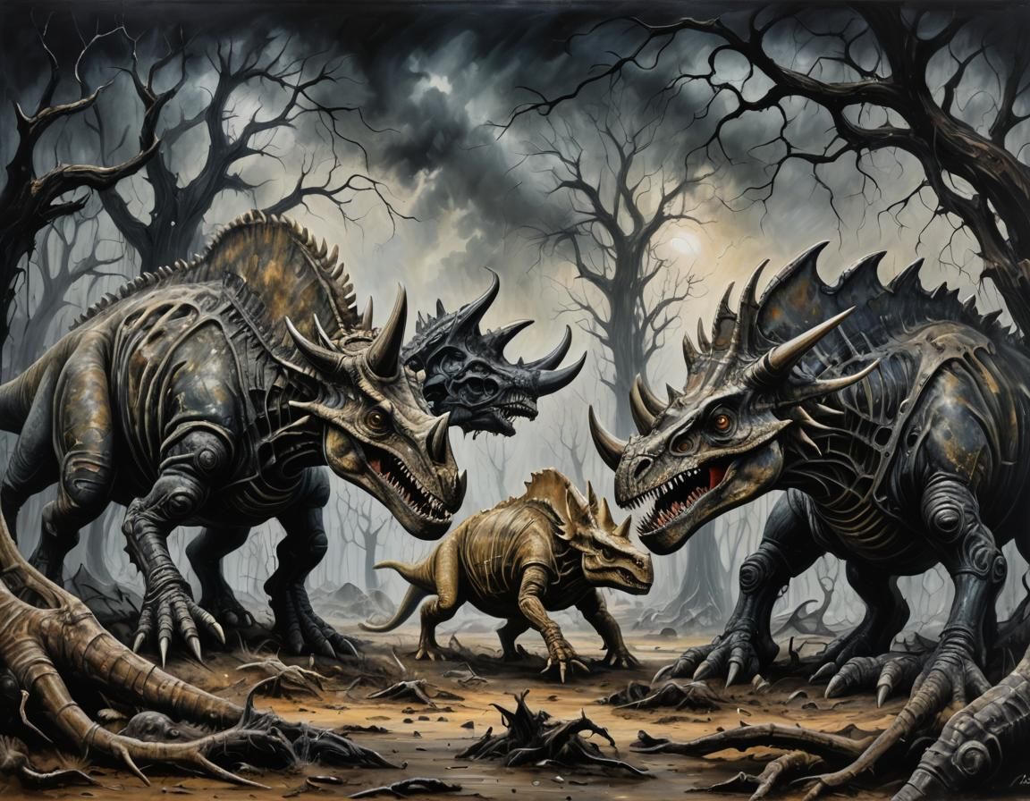 Dark Surreal Landscape with Biomechanical Forms