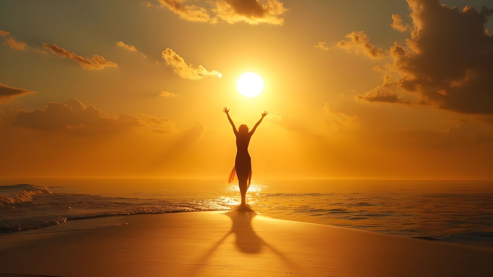 A Woman Enters Paradise Amidst a Radiant Sunlit Landscape