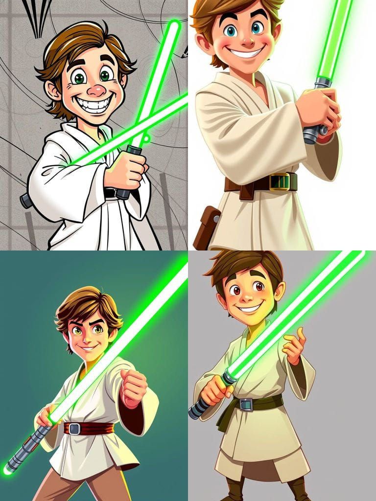 Luke Skywalker in 2D Tex Avery Animation Style with Bright G...