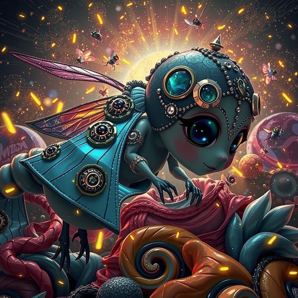 Surreal Firefly in Iridescent Wings, Majestic in Snowglobe S...