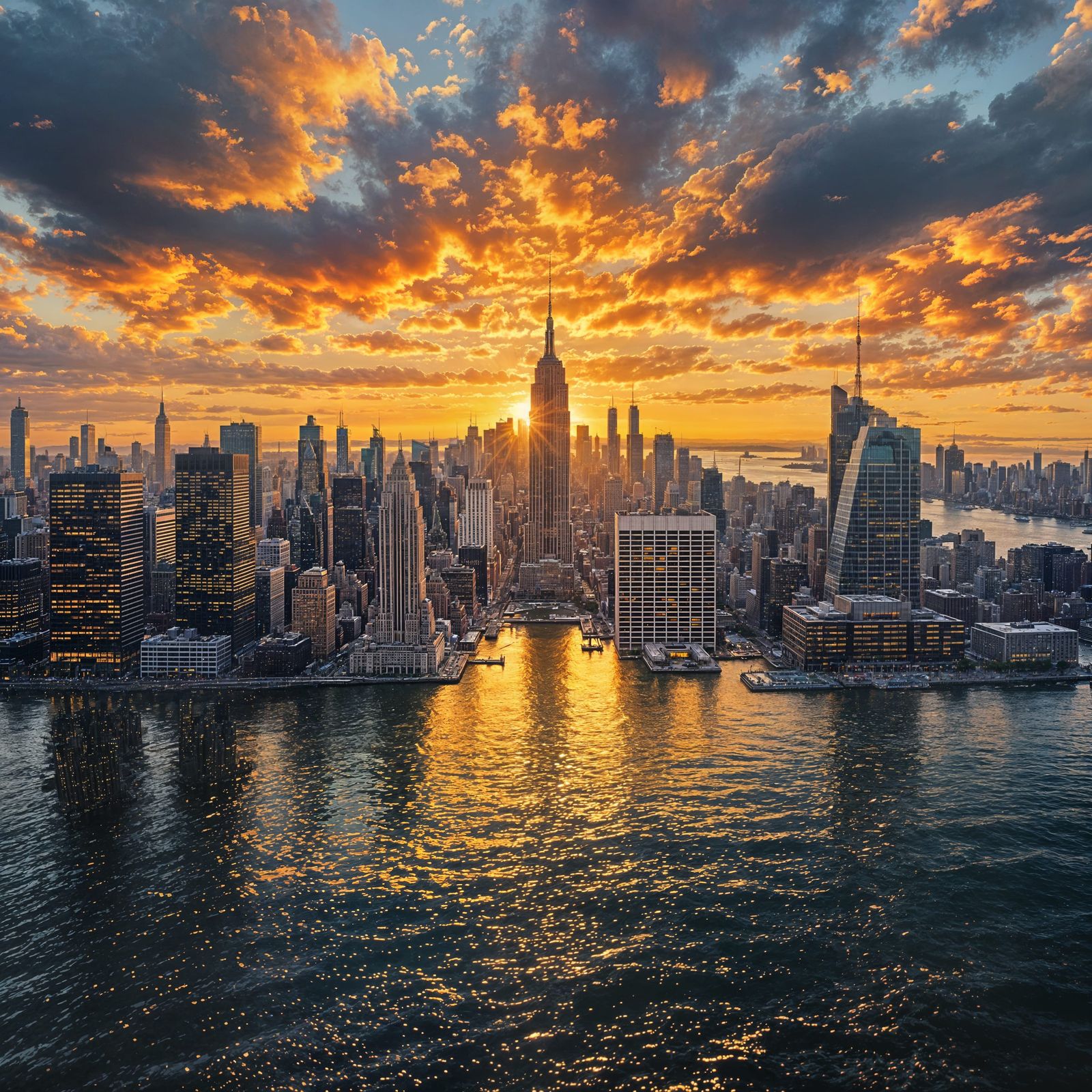 New York City Sunrise Over Hudson River