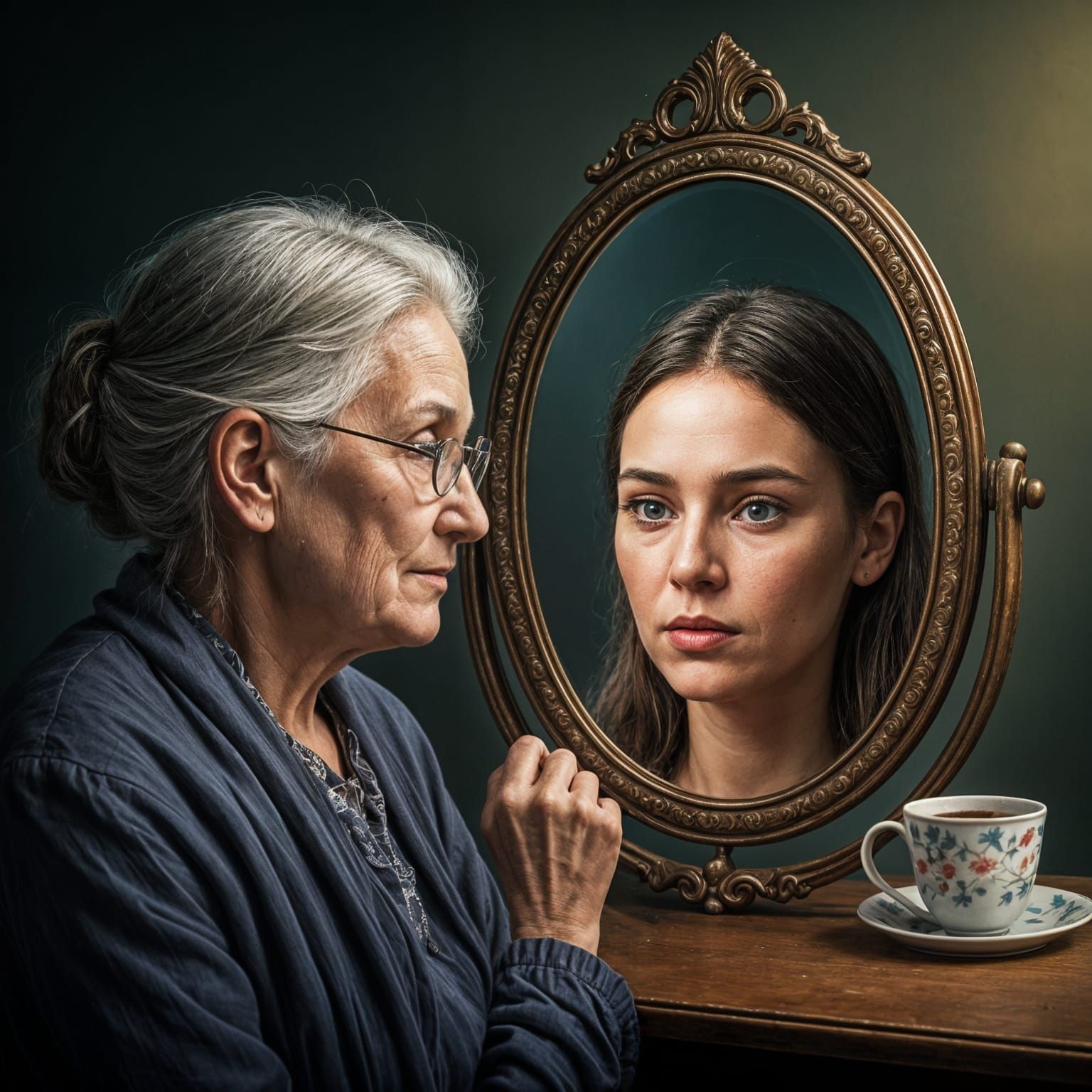Old Woman and Magic Mirror Portrait
