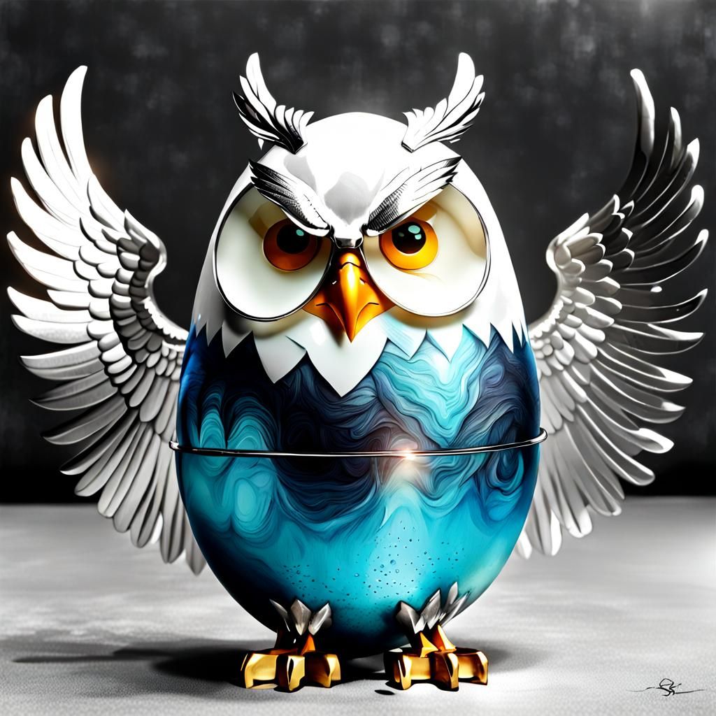 Angry Silver Winged Owl Emerges From Egg