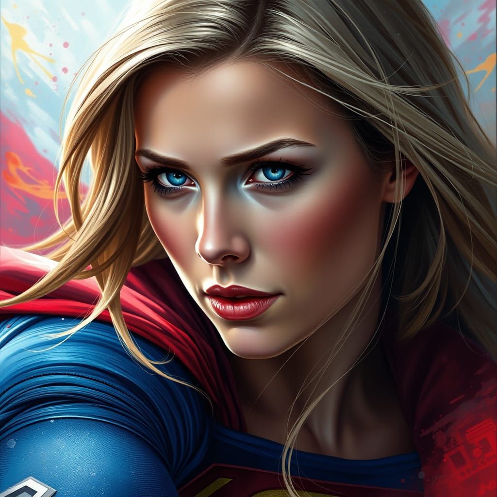 Hyperrealistic Portrait of Supergirl in Splash Art Style