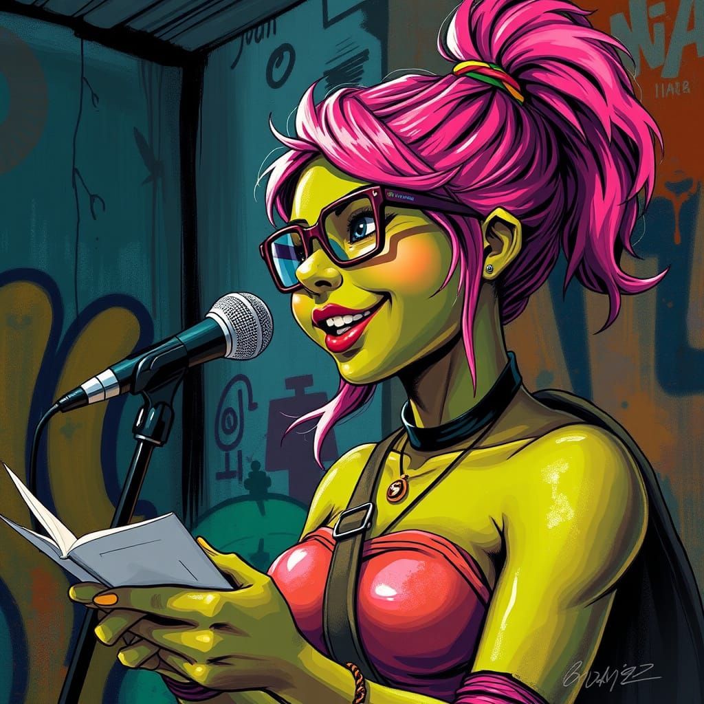 Feminine Ninja Turtle Woman Slam Poet