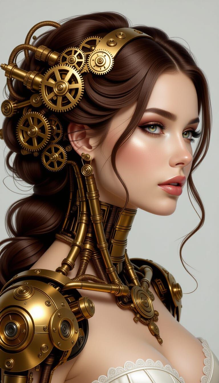 Steampunk Beauty with Mechanical Hair in Cyberpunk Style