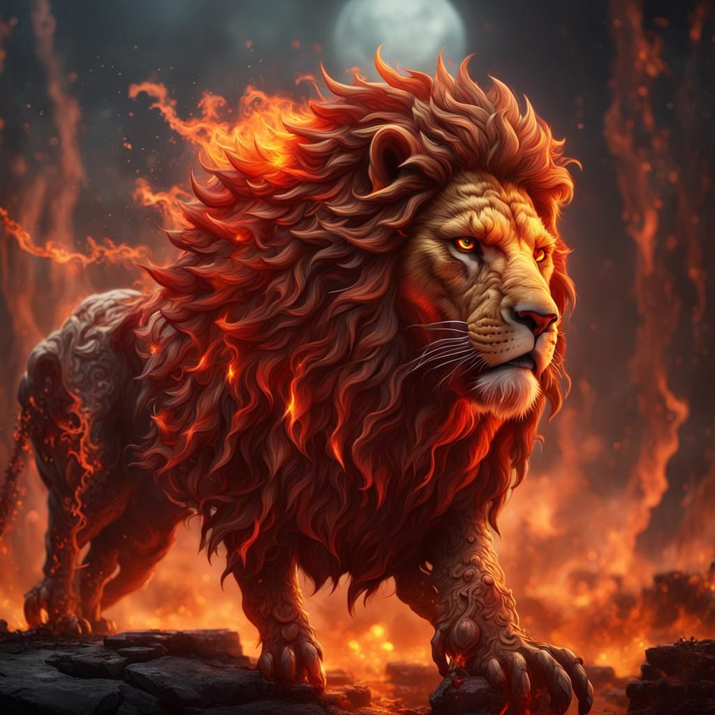 Fiery Lion: Detailed Matte Painting