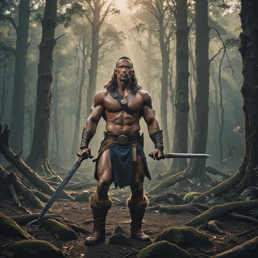 Dwayne Johnson as Barbarian Warrior in Mystic Forest