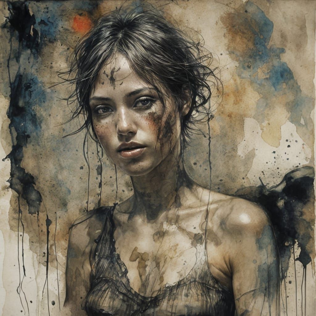 Beautiful African Woman Portrait with Ink Splatters