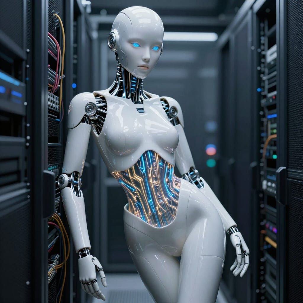 A hyper-realistic, cinematic of a next-generation "Physical AI" humanoid assistant in 2026. The android features a minim...