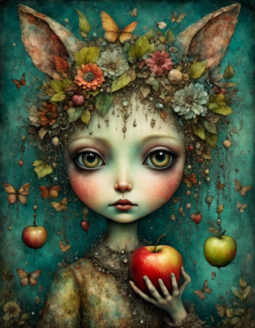 Whimsical Creature Portrait in Mixed Media Style