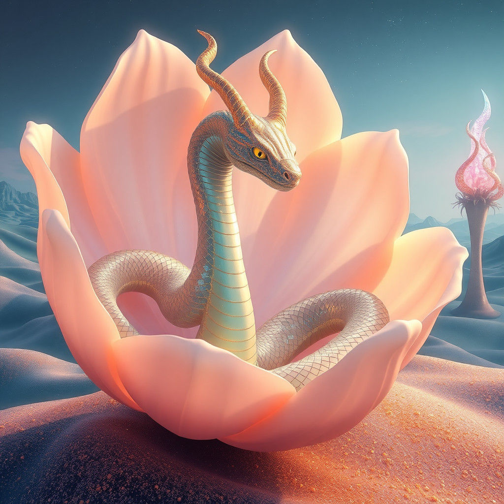 Ethereal Alien Serpent in Luminescent Flower