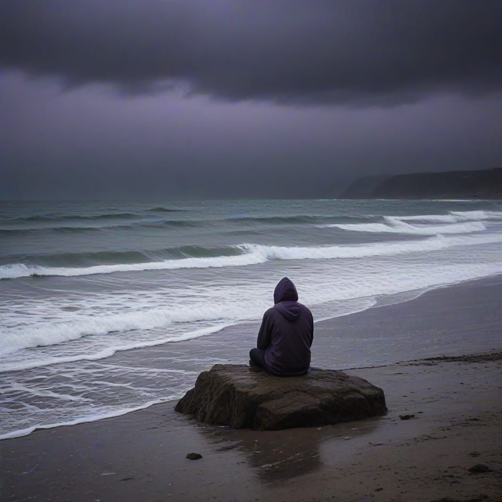 Mysterious Figure in Stormy Seascape