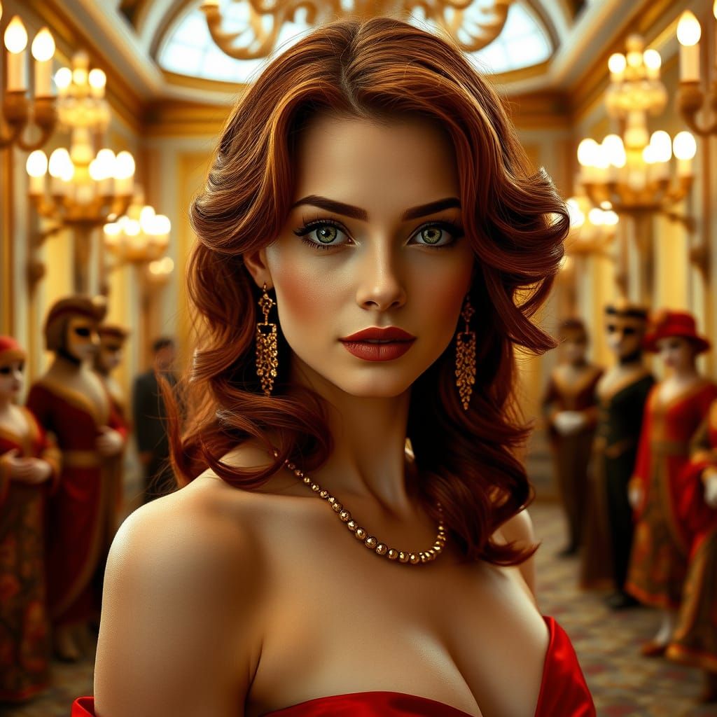 Venetian Ballroom Portrait in Klimt-Inspired Opulence