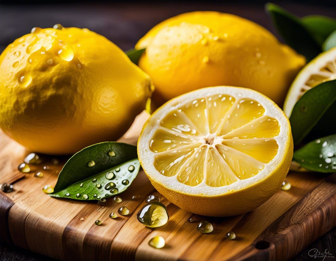 Juicy Lemon Halves Still Life Macro Photo
