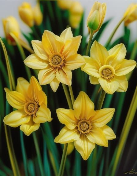 Hyperrealistic Daffodils in Morning Sunlight