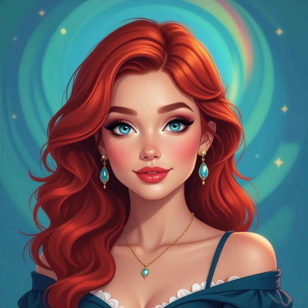 Dreamy Woman with Red Hair in Kaleidoscopic Style