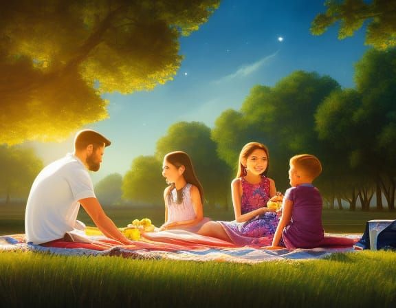 Family Picnic: Hyperdetailed Art Nouveau Portrait