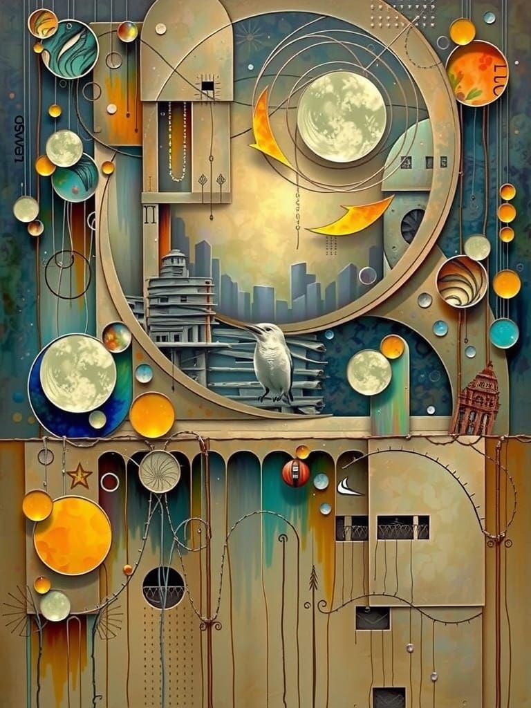 Kookaburra in Vibrant Metropolis with Arabesque & Fractal De...