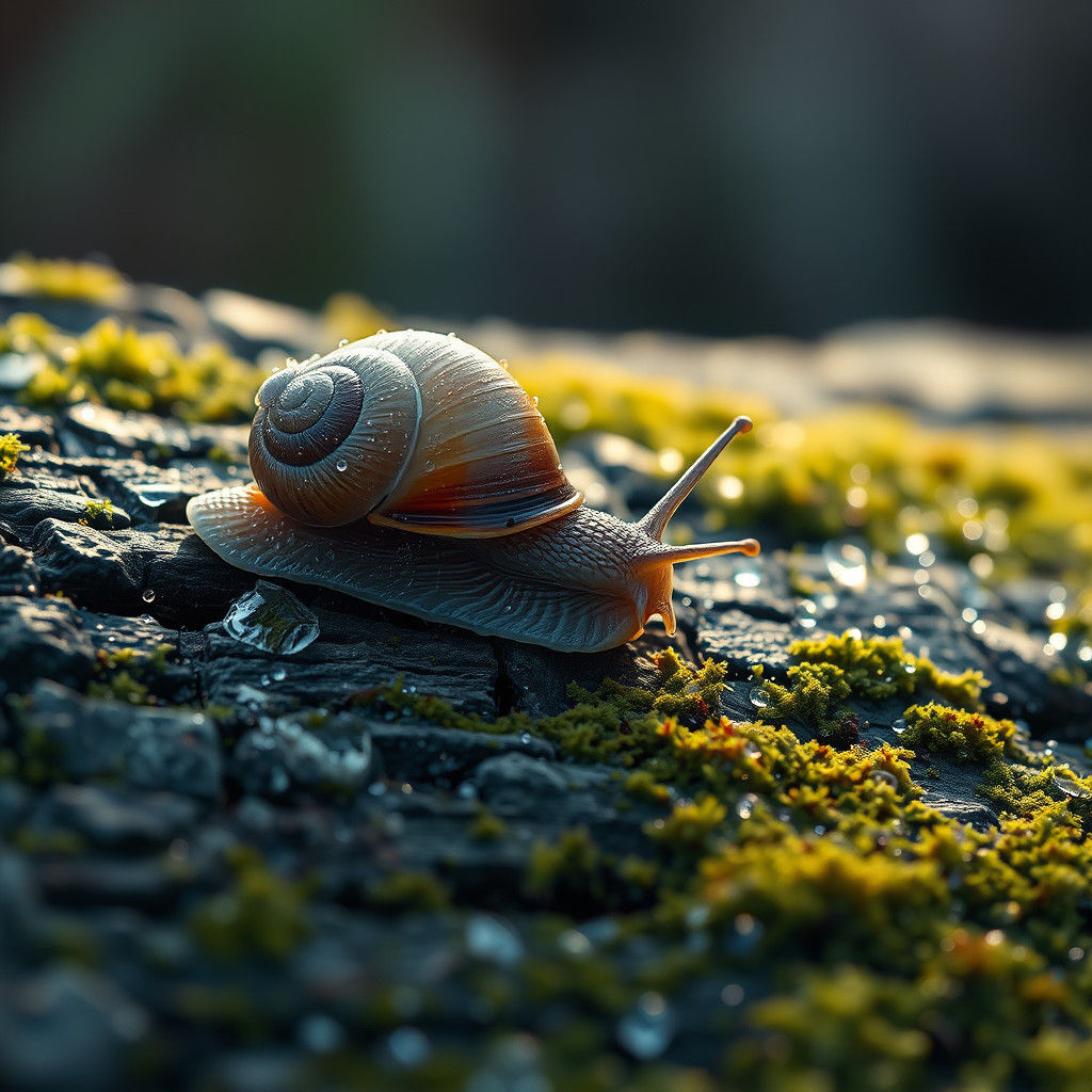 Snail's Glistening Trail on Mossy Log in 8K