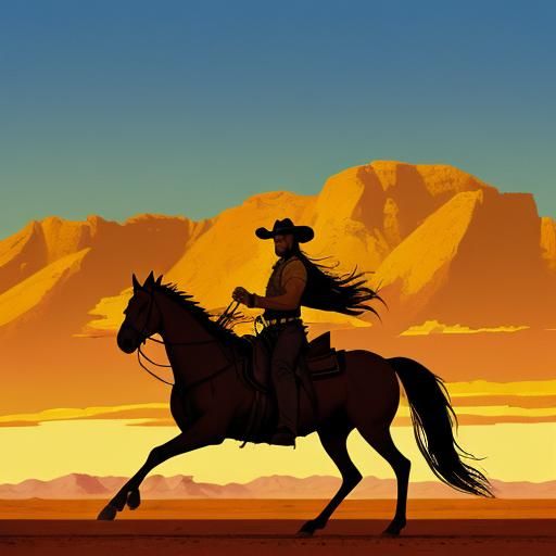 Cowboy in Texas Desert: Oil Painting Vista