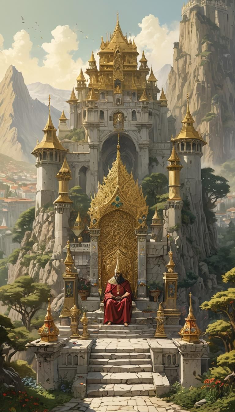 King on Golden Throne in Dark Fantasy Style