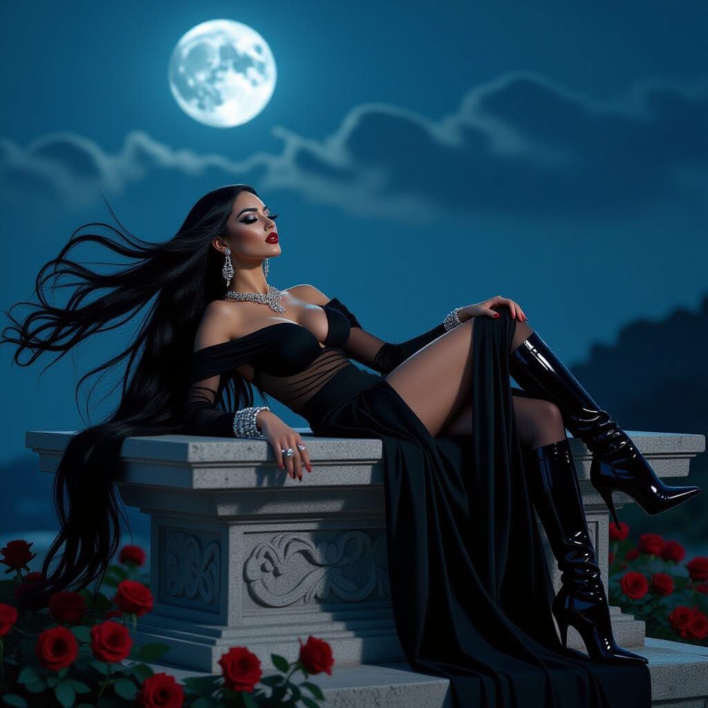 Goddess with Black Hair in Cinematic Style