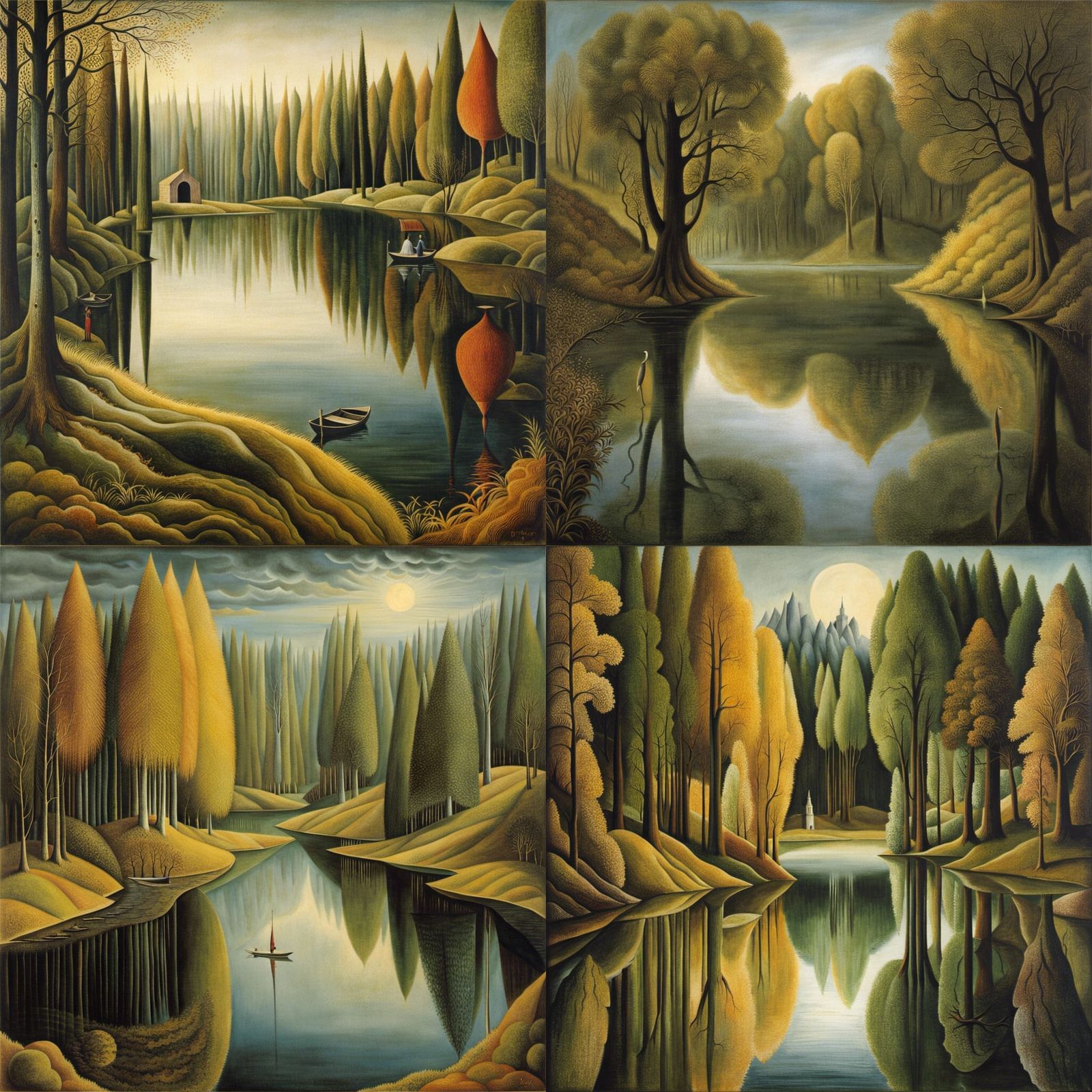 Tranquil Lake Reflections in Surrealist Style